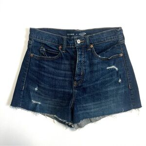 Old Navy • Women’s Sky-Hi A-Line Cut-Off Button Up Raw Hem Jean Shorts • Size 8